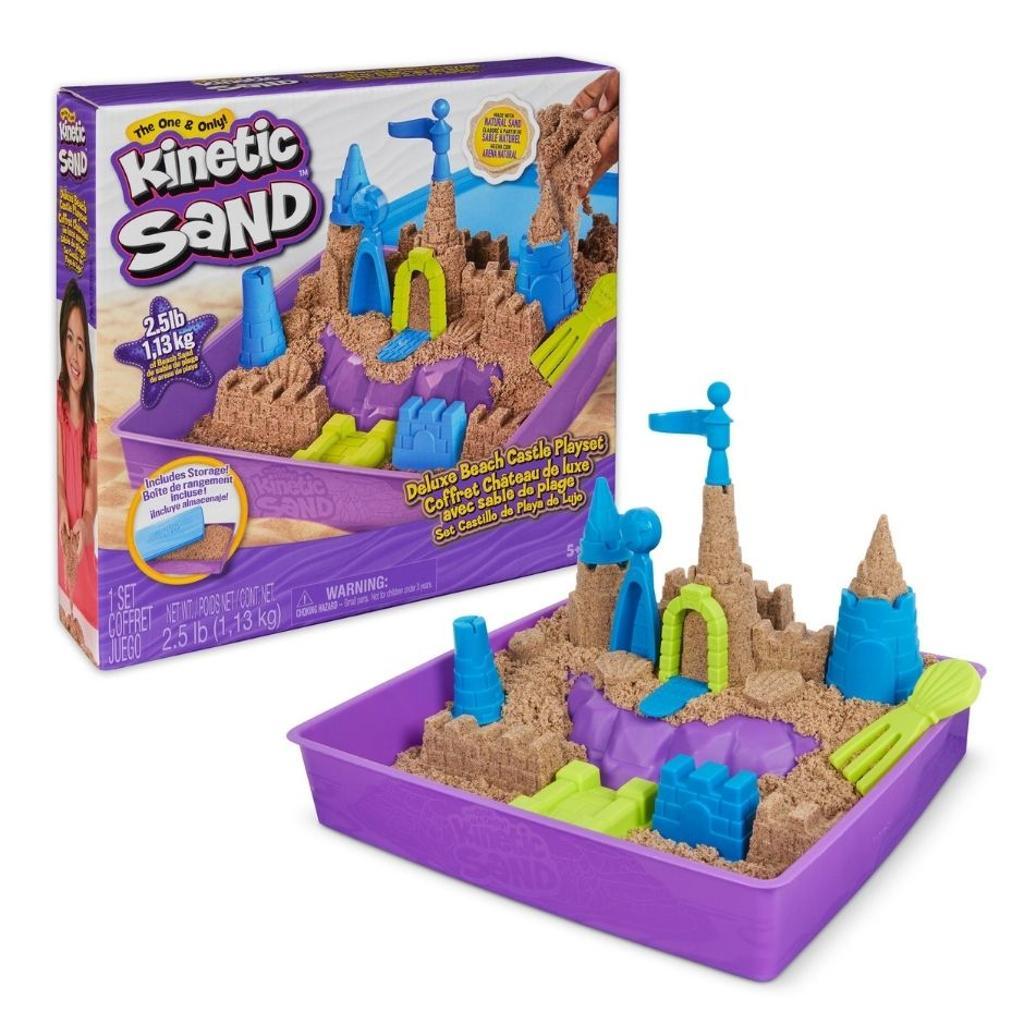 Kinetic Sand, Deluxe Beach Castle Playset with 1.13kg of Beach Sand, includes Moulds and Tools, Sensory Toys for Kids Aged 5+
