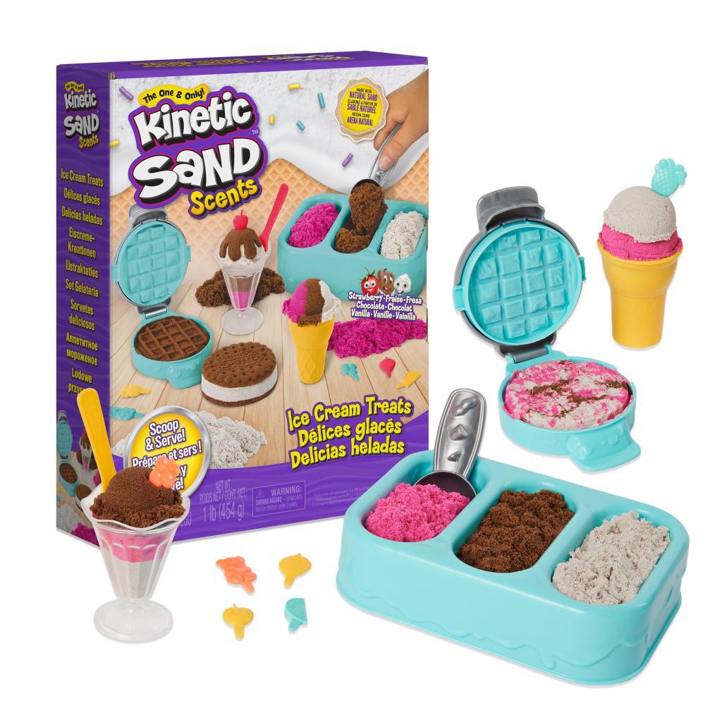 Kinetic Sand - Set Delicias Heladas: 454 g de Arena Mágica de 3 Aromas y 6 Herramientas - Kit Manualidades Niños - Juguetes Niños 3 Años + - Arena Kinetica