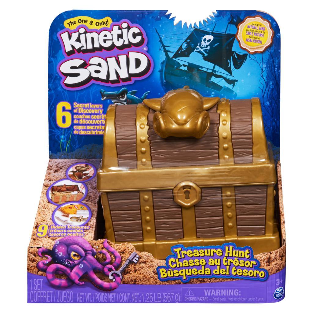 Kinetic Sand, Playset Caccia al Tesoro, con 567gr di Sabbia Marrone e Dorata Scintillante, 9 Tesori Nascosti da Trovare, Giocattoli per Bambini e Bambine, 3+ anni