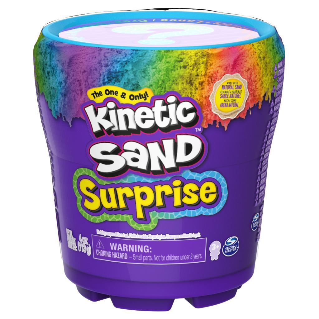 Kinetic Sand - Contenedor Sorpresa, hecha con arena natural, juguetes sensoriales para niños de 3 años en adelante (los estilos pueden variar)